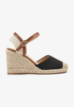 Czarne Sandały Vices w Stylu Espadryli na Koturnie z Plecionki Amoiella