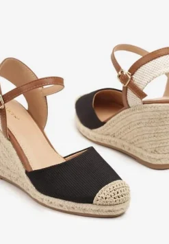 Czarne Sandały Vices w Stylu Espadryli na Koturnie z Plecionki Amoiella