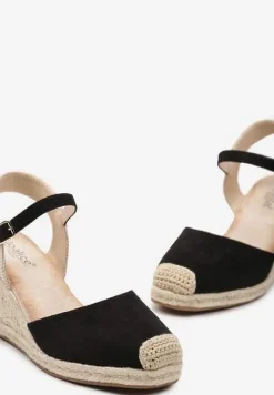 Czarne Sandały w Stylu Espadryli z Plecionką i Zapięciem przy Kostce Virailia