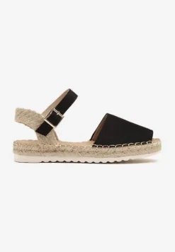 Czarne Sandały z Plecionką w Typie Espadryli Oklerra