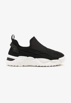 Czarne Siateczkowe Buty Sportowe Sneakersy Wsuwane Zdobione Tłoczeniami Nusadela
