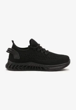 Czarne Siateczkowe Buty Sportowe Sneakersy na Podeszwie z Tłoczeniami Finloti