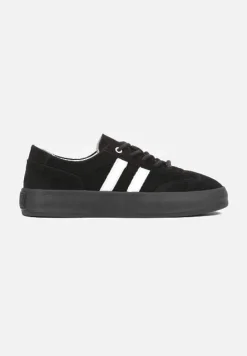 Czarne Sneakersy Klasyczne Tenisówki ze Skóry Naturalnej Alotia