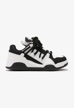 Czarne Sneakersy na Grubej Podeszwie z Imitacji Skóry z Grubymi Sznurowadłami Virinal