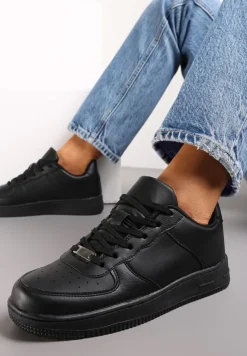 Czarne Sneakersy na Grubej Podeszwie z Przeszyciami Vinali
