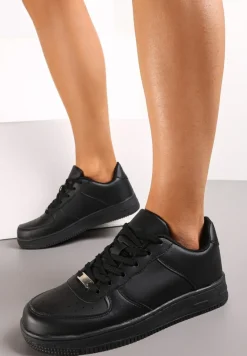 Czarne Sneakersy na Grubej Podeszwie z Przeszyciami Vinali