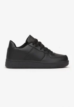 Czarne Sneakersy na Grubej Podeszwie z Przeszyciami Vinali