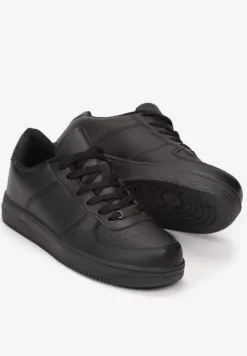 Czarne Sneakersy na Grubej Podeszwie z Przeszyciami Vinali