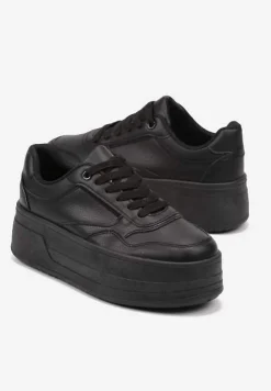 Czarne Sneakersy na Platformie Ozdobionej Tłoczeniem Vaiviera