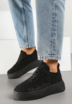 Czarne Sneakersy na Platformie z Ażurowym Wykończeniem Isdisane
