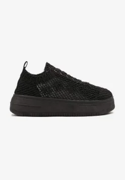 Czarne Sneakersy na Platformie z Ażurowym Wykończeniem Isdisane