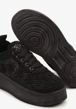 Czarne Sneakersy na Platformie z Ażurowym Wykończeniem Isdisane