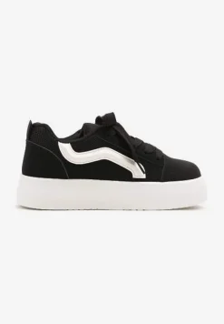 Czarne Sneakersy na Platformie z Geometrycznym Wzorem Kornelna