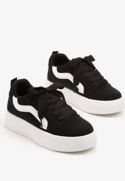 Czarne Sneakersy na Platformie z Geometrycznym Wzorem Kornelna