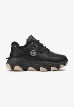 Czarne Sneakersy na Platformie Ozdobione Metaliczną Aplikacją z Ociepleniem Delanirae
