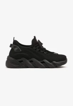 Czarne Sneakersy na Tłoczonej Platformie Tatilora