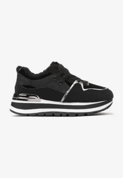 Czarne Sneakersy na Zimę z Futerkowym Ociepleniem Vertiste