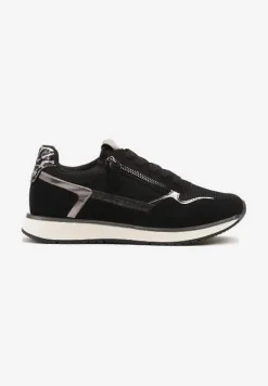 Czarne Sneakersy Ozdobione Suwakiem i Metalicznymi Wstawkami Alua