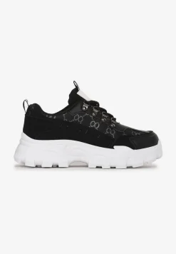 Czarne Sneakersy Sznurowane z Zaokrąglonym Noskiem na Grubej Podeszwie Alaiad