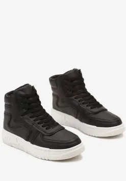 Czarne Sneakersy Sznurowane za Kostkę na Płaskiej Podeszwie Gitaria