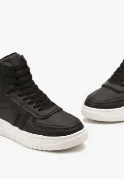 Czarne Sneakersy Sznurowane za Kostkę na Płaskiej Podeszwie Gitaria