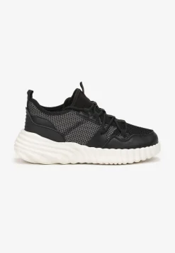 Czarne Sneakersy Sznurowane na Grubej Podeszwie Stephenie