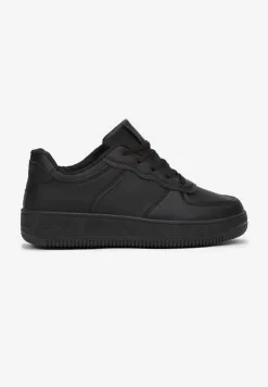 Czarne Sneakersy Sznurowane na Grubej Podeszwie Taleith