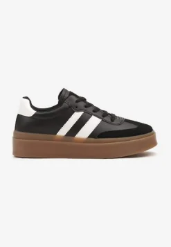 Czarne Sneakersy Tenisówki Ozdobione Paskami Sovresia