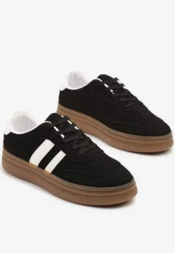 Czarne Sneakersy Tenisówki Ozdobione Paskami i Perforacją Jenadira