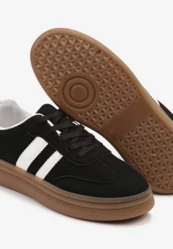Czarne Sneakersy Tenisówki Ozdobione Paskami i Perforacją Jenadira