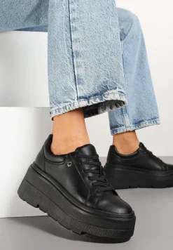 Czarne Sneakersy Vices na Grubej Podeszwie Tuliri