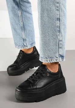 Czarne Sneakersy Vices na Grubej Podeszwie Tuliri