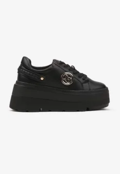 Czarne Sneakersy Vices na Platformie Ozdobione Metaliczną Aplikacją Tatellia