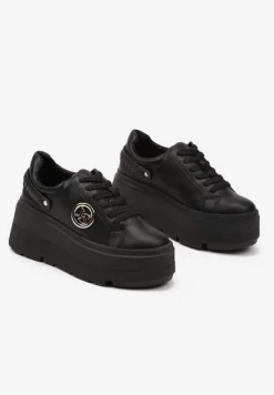 Czarne Sneakersy Vices na Platformie Ozdobione Metaliczną Aplikacją Tatellia
