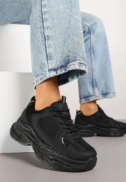Czarne Sneakersy Vices na Platformie Ozdobione Tłoczeniem Natiselle