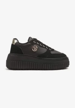 Czarne Sneakersy Vices na Platformie z Tłoczeniem Ozdobione Metaliczną Aplikacją Eriri
