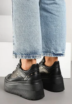 Czarne Sneakersy Vices na Platformie Ozdobione Brokatem Ldivana