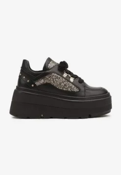 Czarne Sneakersy Vices na Platformie Ozdobione Brokatem Ldivana