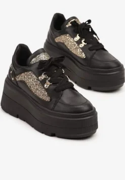 Czarne Sneakersy Vices na Platformie Ozdobione Brokatem Ldivana