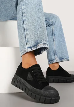 Czarne Sneakersy Vices na Platformie z Ozdobą i Napisem Leawen