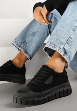Czarne Sneakersy Vices na Platformie z Ozdobą i Napisem Leawen