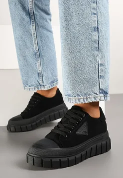 Czarne Sneakersy Vices na Platformie z Ozdobą i Napisem Leawen