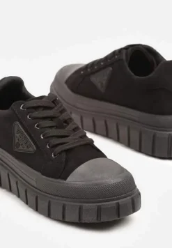 Czarne Sneakersy Vices na Platformie z Ozdobą i Napisem Leawen