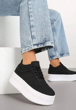 Czarne Sneakersy Vices na Platformie z Tłoczonym Napisem ze Sznurowaniem Eanneth