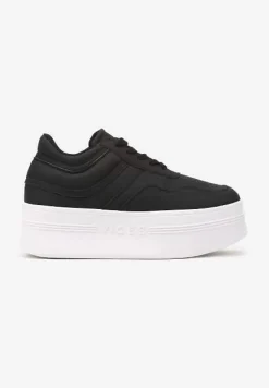 Czarne Sneakersy Vices na Platformie z Tłoczonym Napisem ze Sznurowaniem Eanneth