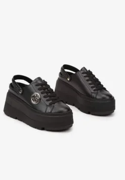 Czarne Sneakersy Vices na Platformie z Tłoczeniem Paskiem na Pięcie i Metaliczną Aplikacją Selfedi