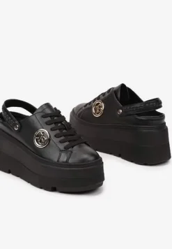 Czarne Sneakersy Vices na Platformie z Tłoczeniem Paskiem na Pięcie i Metaliczną Aplikacją Selfedi