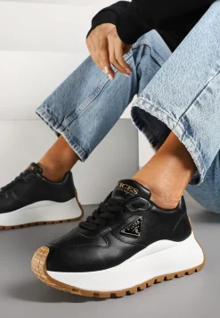 Czarne Sneakersy Vices na Platformie Ozdobione Metaliczną Aplikacją Nelviera