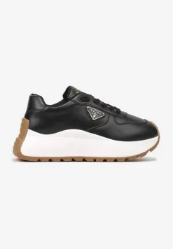 Czarne Sneakersy Vices na Platformie Ozdobione Metaliczną Aplikacją Nelviera