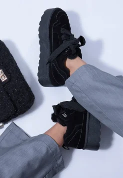 Czarne Sneakersy Vices Stylizowane na Śniegowce na Platformie Obszyte Futerkiem Naleris